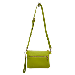 Green crossbody bag on a white background