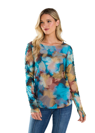 Mesh Sleeve Printed Top