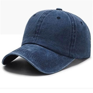 Blue denim cap on a white background