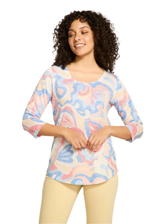 FDJ 3/4 Sleeve Scoop Neck Top - Groovy