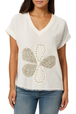 Eternelle Sequin Floral Detail Top