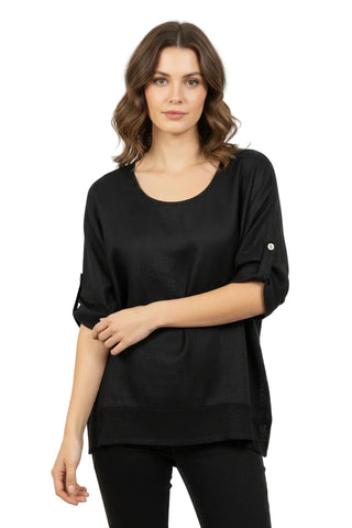 Amorosa Mesh Linen Roll Sleeve Top
