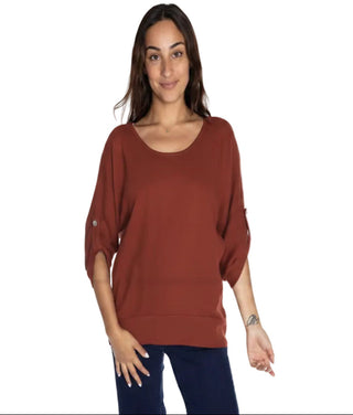 Amorosa Mesh Linen Roll Sleeve Top