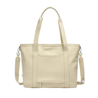 Beige handbag with a strap on a white background