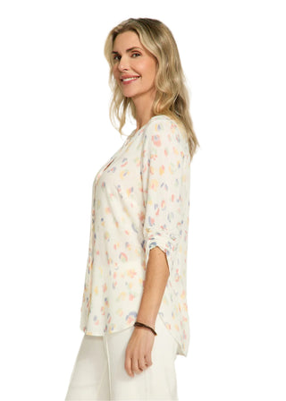 FDJ Smocked 3/4 Sleeve Shirt - Spring Leopard