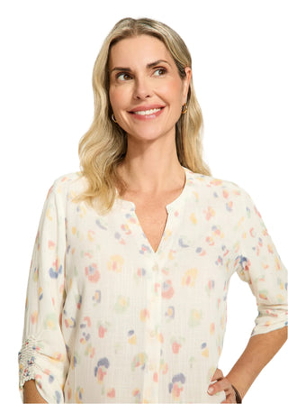FDJ Smocked 3/4 Sleeve Shirt - Spring Leopard