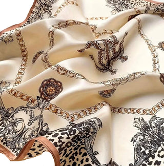 Beige fabric with intricate chain and animal print pattern