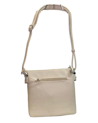 Beige handbag on a light gray background