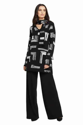 Alison Sheri V neck Tunic Sweater with Scarf