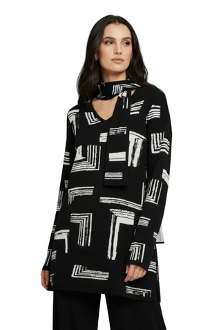 Alison Sheri V neck Tunic Sweater with Scarf