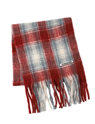 Plaid scarf with fringes on a white background