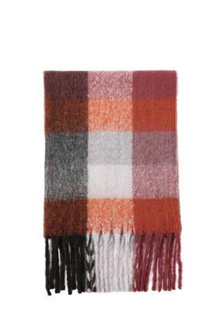 Plaid scarf with fringes on a white background