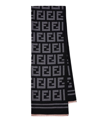 Black scarf with gray pattern on a white background