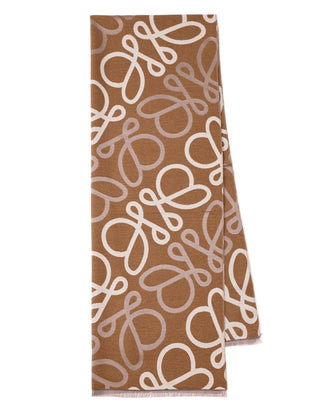 Brown scarf with white pattern on a white background