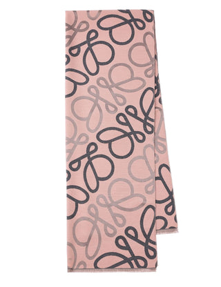 Pink scarf with black abstract pattern on a white background