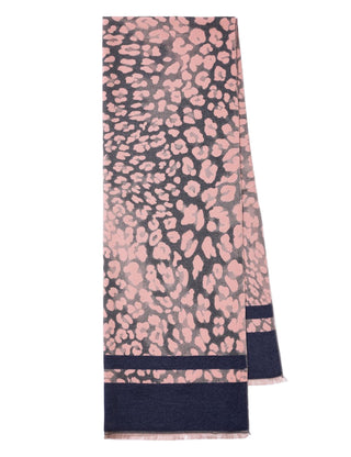 Scarf with pink leopard print pattern on a white background
