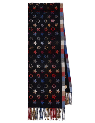 Scarf with star pattern and plaid border on a white background