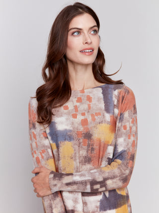 Plushy knit print sweater