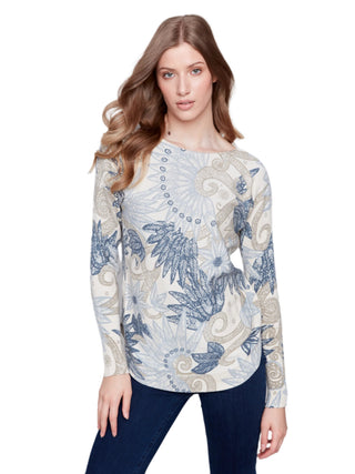 Plushy knit print sweater