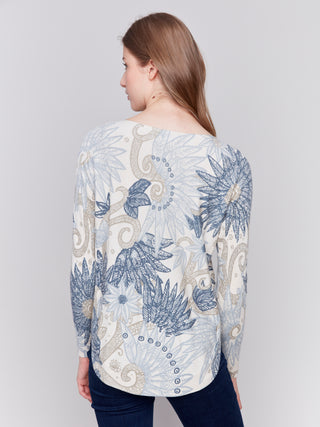 Plushy knit print sweater