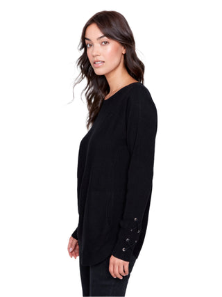 Charlie B Cuff lace up Sweater Side view