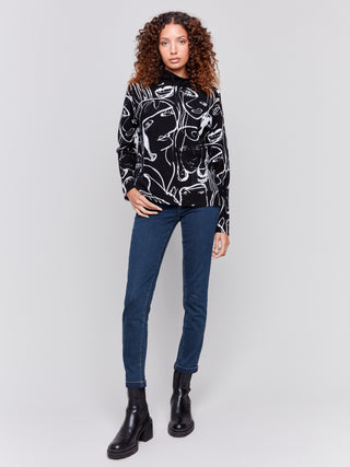 Charlie B Printed Ottoman Funnel Neck Sweater