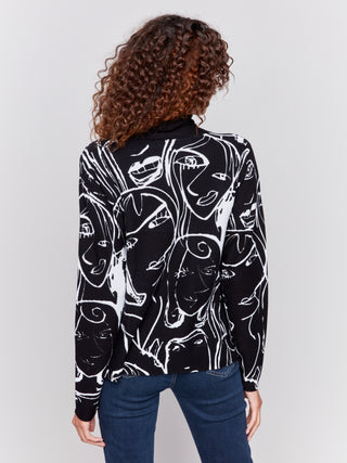 Charlie B Printed Ottoman Funnel Neck Sweater