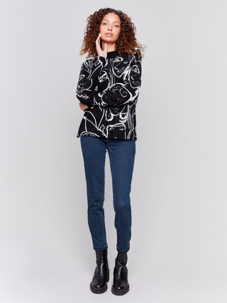 Charlie B Printed Ottoman Funnel Neck Sweater