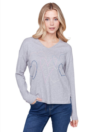 Heart Stitch  V Neck Sweater