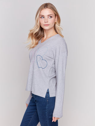 Heart Stitch  V Neck Sweater