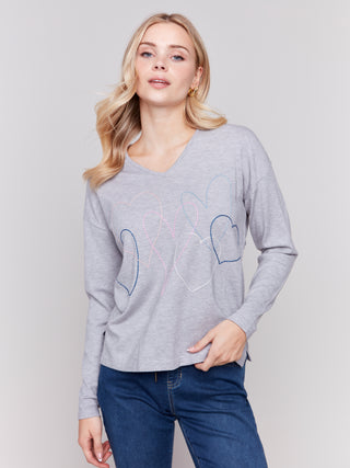 Heart Stitch  V Neck Sweater