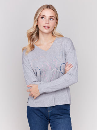 Heart Stitch  V Neck Sweater