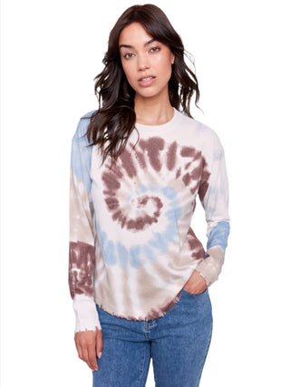 Printed Frayed Edge Round Hem Sweater