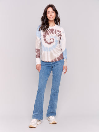 Printed Frayed Edge Round Hem Sweater