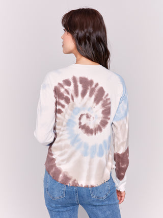 Printed Frayed Edge Round Hem Sweater