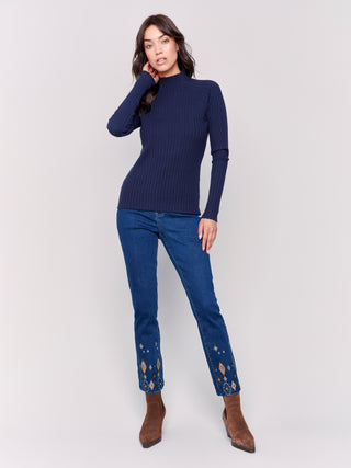 Charlie B Ribbed Mock neck Sweater