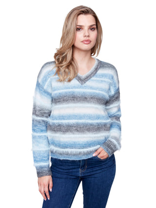 V neck striped sweater