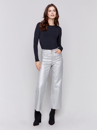 Shinny Wax flare leg pant