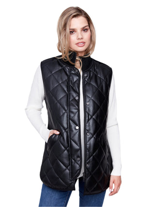 Charlie B Long Quilted Leather Vest front