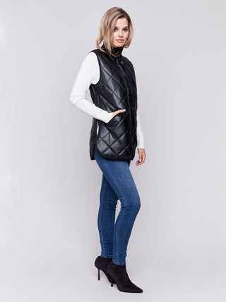 Charlie B Long Quilted Leather Vest