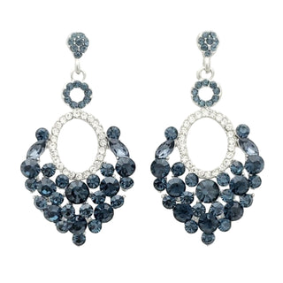 Blue chandelier earrings on a white background