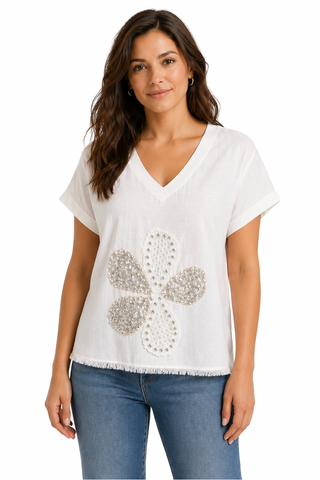 Eternelle Sequin Floral Detail Top