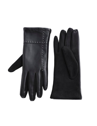 Pair of black leather gloves on a white background