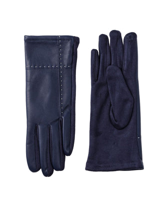 Pair of dark blue leather gloves on a white background