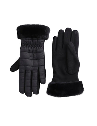 Pair of black gloves with fur cuff on a white background