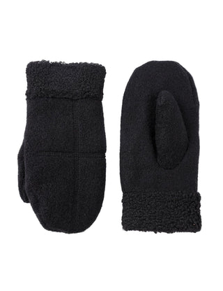 Pair of black fleece-lined gloves on a white background