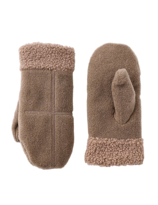 Pair of brown mittens with fleece lining on a white background