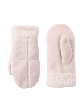 Pair of cream-colored mittens on a white background