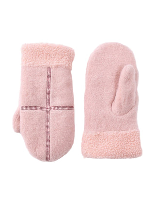 Pair of pink mittens on a white background
