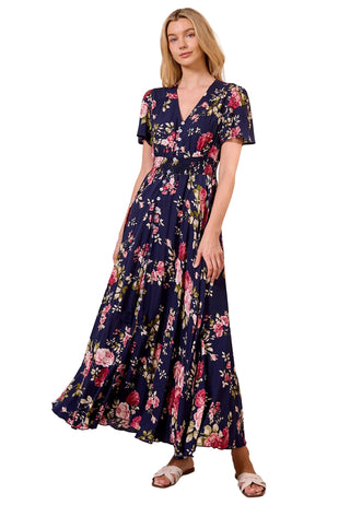 Angel Eye Ruched Waist Navy Maxi Dress
